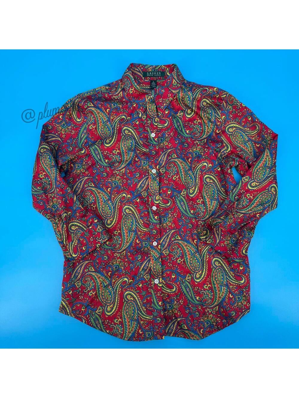 Vintage Lauren Ralph Lauren 90s Retro Paisley Colorful Womens Button Up Size S